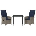 VidaXL Zestaw stół i krzesła z poduszką 3 pcs Szary Rattan PE