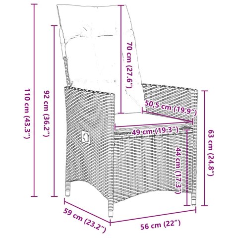 VidaXL Zestaw stół i krzesła z poduszką 3 pcs Szary Rattan PE