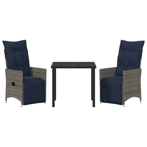 VidaXL Zestaw stół i krzesła z poduszką 3 pcs Szary Rattan PE