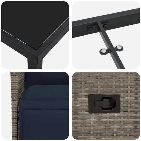 VidaXL Zestaw stół i krzesła z poduszką 3 pcs Szary Rattan PE