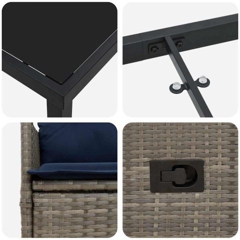 VidaXL Zestaw stół i krzesła z poduszką 5 pcs Szary Rattan PE