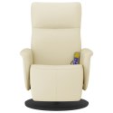 VidaXL Rozkładany fotel masujący z podnóżkiem, kremowy, sztuczna skóra