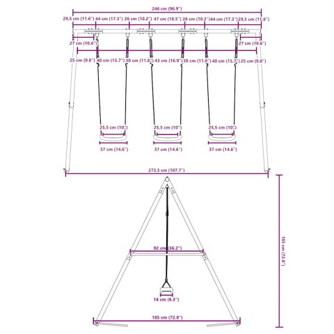 VidaXL Huśtawka ogrodowa z 3 siedziskami