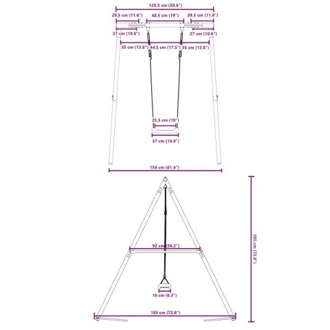 HUŚTAWKA OGRODOWA DLA DZIECI METALOWA RAMA SIEDZISKO 156X185X185CM SOLIDNA
