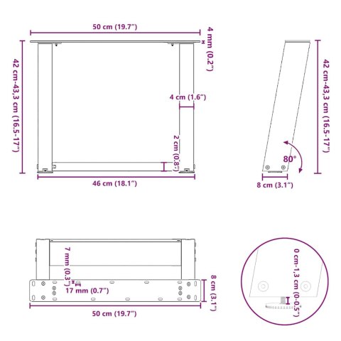VidaXL Nogi do stolika kawowego w kształcie litery U 2 szt. Czarne 50x(42-43) cm Stal