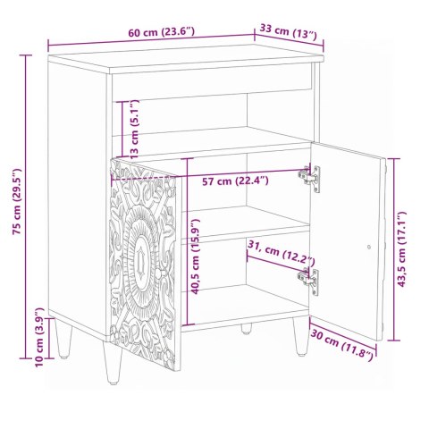 BIAŁA KOMODA Z DREWNA MANGO RĘCZNIE RZEŹBIONA RETRO 60X33,5X75CM LOFT BUFET