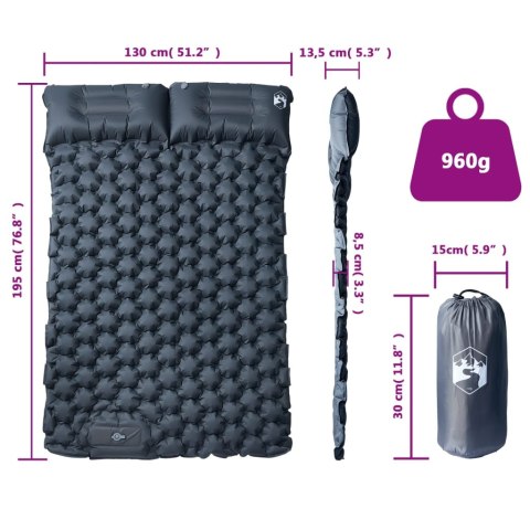 VidaXL Materac samopompujący z poduszkami, 2-osobowy, szary