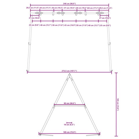 RAMA STELAŻ DO HUŚTAWKI OGRODOWEJ POTRÓJNA METALOWA 273,5X185X185 CM MOCNA