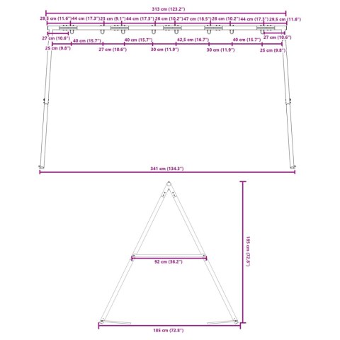 RAMA STELAŻ DO HUŚTAWKI OGRODOWEJ METALOWA POTRÓJNA 341X185X185 CM MOCNA