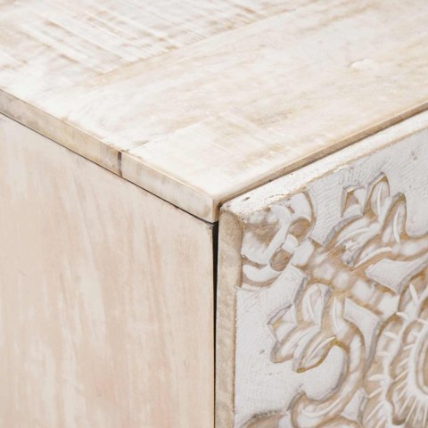 BIAŁA SZAFKA NOCNA Z DREWNA MANGO RĘCZNIE RZEŹBIONA RETRO 40X33,5X46CM LOFT