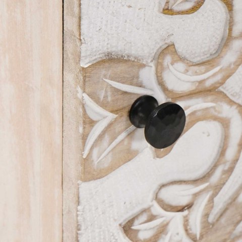 BIAŁA SZAFKA NOCNA Z DREWNA MANGO RĘCZNIE RZEŹBIONA RETRO 40X33,5X46CM LOFT