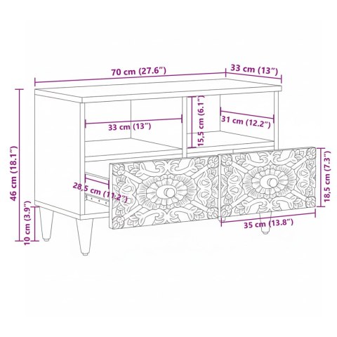 SZAFKA POD TELEWIZOR BIAŁY 70X33,5X46CM DREWNO Z MANGO