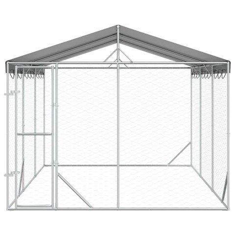 VidaXL Kojec dla psa, z dachem, srebrny, 3x4,5x2,5 m, stal