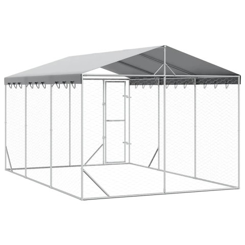 VidaXL Kojec dla psa, z dachem, srebrny, 3x4,5x2,5 m, stal