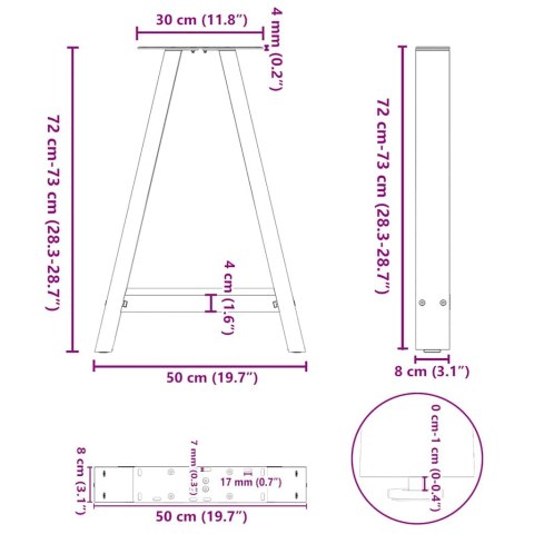 VidaXL Nogi do stołu jadalnego w kształcie litery A 2 szt. Czarne 50x(72-73) cm Stal