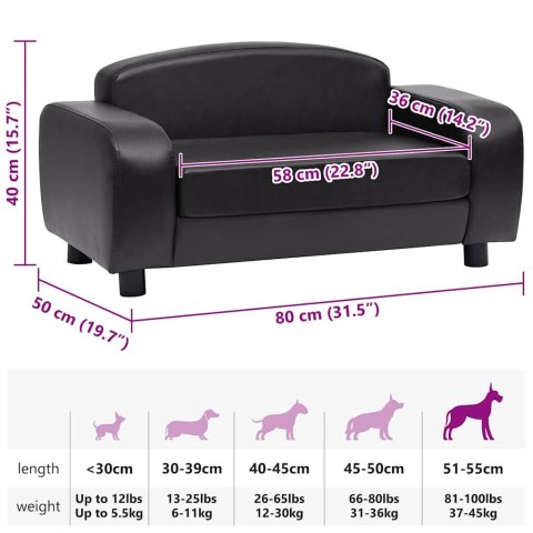 VidaXL Sofa dla psa, czarna, 80x50x40 cm, sztuczna skóra