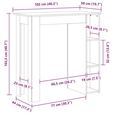 STOLIK BAROWY Z PÓŁKAMI DĄB ARTISAN 102X50X103,5CM