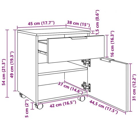 MOBILNA SZAFKA NA DOKUMENTY KÓŁKAMI DĄB ARTISAN DREWNO KLEJONE