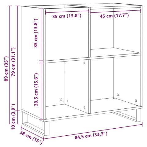 SZAFKA NA PŁYTY WINYLOWE Z PÓŁKĄ DĄB ARTISAN 85X38X89CM