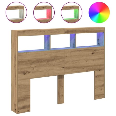 ZAGŁÓWEK Z PÓŁKAMI I LED DĄB ARTISAN 140X17X102CM