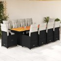 VidaXL 11-cz. zestaw ogrodowych mebli bistro z poduszkami, czarny