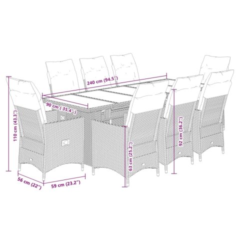 VidaXL 9-cz. zestaw mebli ogrodowych bistro z poduszkami, czarny