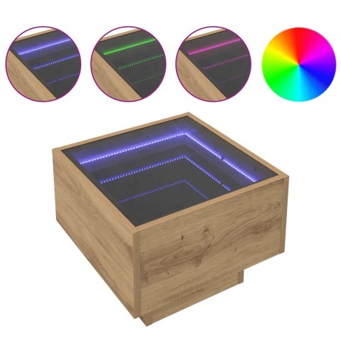 STOLIK KAWOWY ZE LED LIGHTS DĄB ARTISAN 40X40X30CM