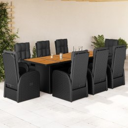 VidaXL 9-cz. zestaw mebli ogrodowych z poduszkami, czarny, rattan PE