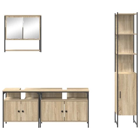 VidaXL Zestaw mebli łazienkowych z półką z drzwiami 4 pcs Dąb Sonoma
