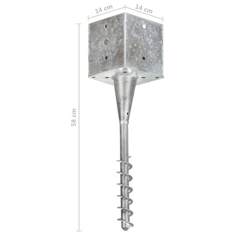 VidaXL Kołki gruntowe, 6 szt., srebrne, 14 x 14 x 58 cm, stal