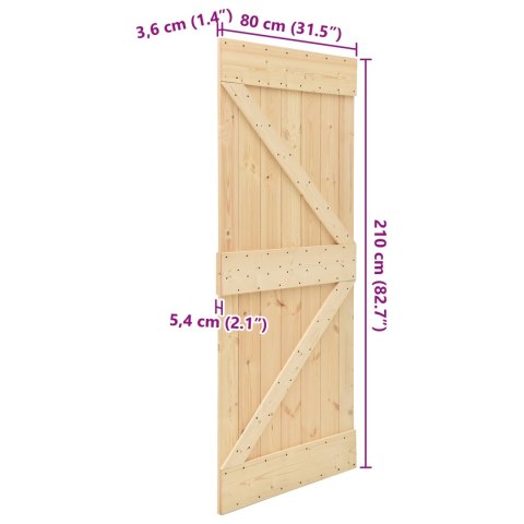 VidaXL Drzwi NARVIK Naturalny 80 x 210 cm Lite Drewno Sosnowe