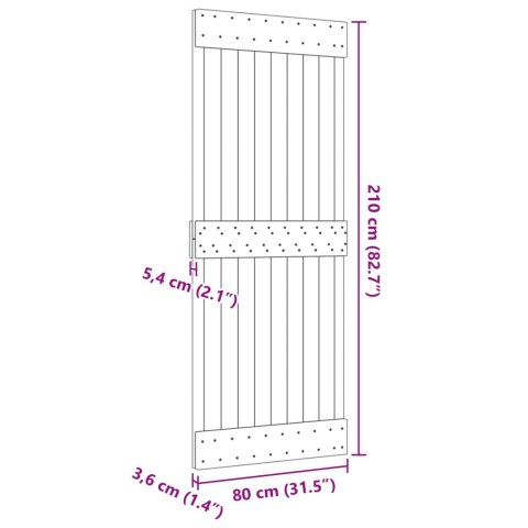 VidaXL Drzwi NARVIK Naturalny 80 x 210 cm Lite Drewno Sosnowe