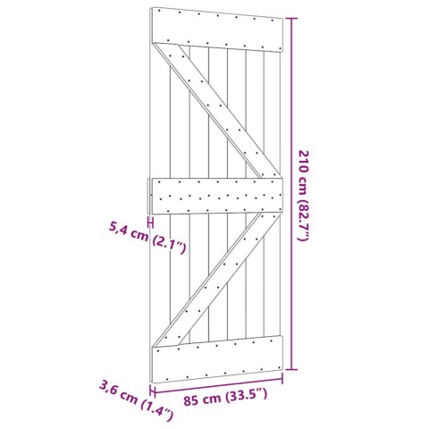 VidaXL Drzwi NARVIK Naturalny 85 x 210 cm Lite Drewno Sosnowe
