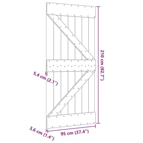 VidaXL Drzwi NARVIK Naturalny 95 x 210 cm Lite Drewno Sosnowe