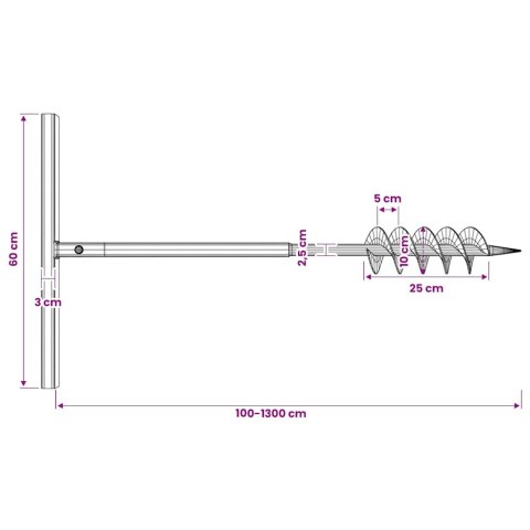 ŚWIDER GLEBOWY Z UCHWYTEM 100MM Z RURĄ PRZEDŁUŻAJĄCĄ 13M STAL