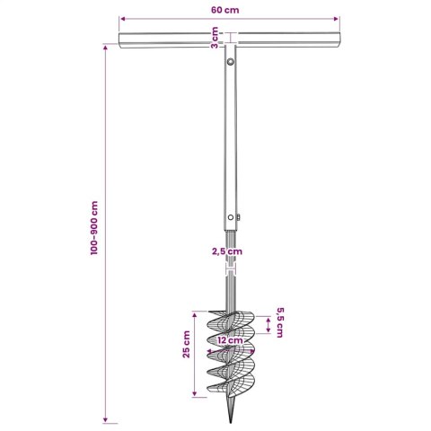 ŚWIDER GLEBOWY Z UCHWYTEM 120MM PRZEDŁUŻANY 9M STAL