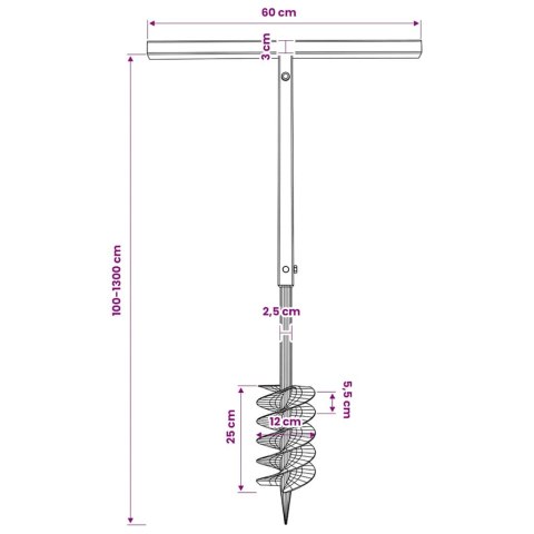 ŚWIDER GLEBOWY Z UCHWYTEM 120MM Z RURĄ PRZEDŁUŻAJĄCĄ 13M STAL