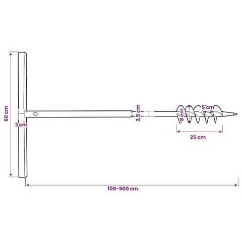 ŚWIDER GLEBOWY Z UCHWYTEM 80 MM PRZEDŁUŻANY 5 M STAL