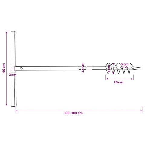 ŚWIDER GLEBOWY Z UCHWYTEM 80MM PRZEDŁUŻANY 9M STAL