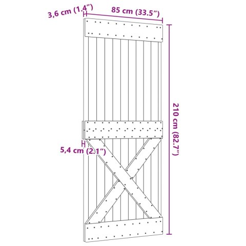 VidaXL Drzwi NARVIK Naturalny 85 x 210 cm Lite Drewno Sosnowe