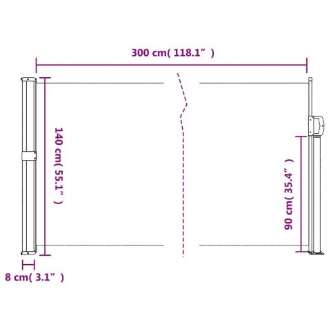 MARKIZA ZWIJANA BOCZNA NA TARAS BALKON PATIO ANTRACYTOWA 140X300CM