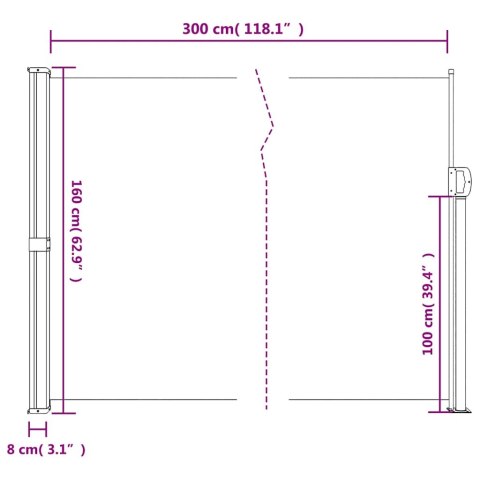 MARKIZA ZWIJANA BOCZNA NA TARAS BALKON PATIO ANTRACYTOWA 160X300CM