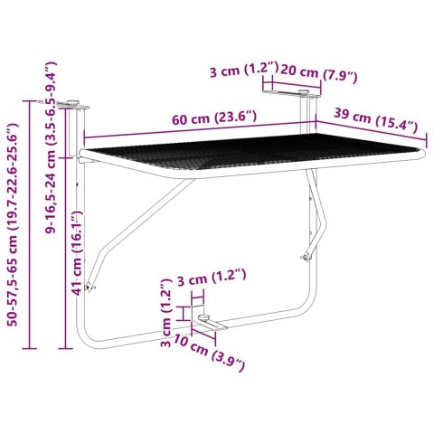 VidaXL Stół Wiszący na Balkon Miętowa zieleń 60 x 39 x 65 cm Stal