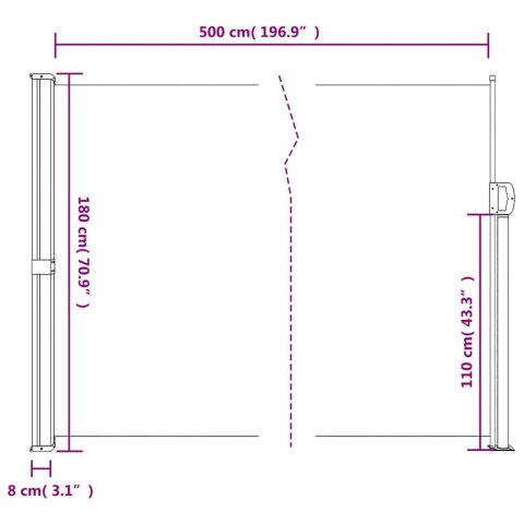 ZWIJANA MARKIZA OGRODOWA BOCZNA KREMOWA 180X500CM