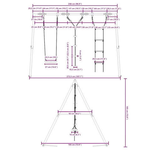 VidaXL Ogrodowy plac zabaw z huśtawką, drabinką i linką do wspinania