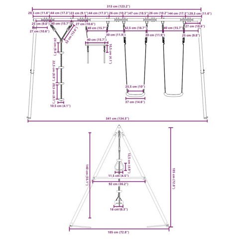 VidaXL Huśtawka ogrodowa z huśtawkami, trapezem i linką do wspinania