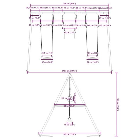 VidaXL Ogrodowy plac zabaw z huśtawkami i trapezem