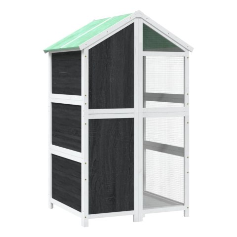 VidaXL Klatka dla ptaków, szara, 97x81x152 cm, lite drewno sosnowe