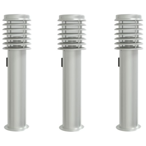 VidaXL Lampy ogrodowe na słupku, z gniazdkiem, 3 szt., srebrne, 60 cm