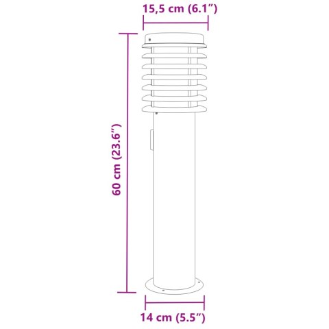 VidaXL Lampy ogrodowe na słupku, z gniazdkiem, 3 szt., srebrne, 60 cm